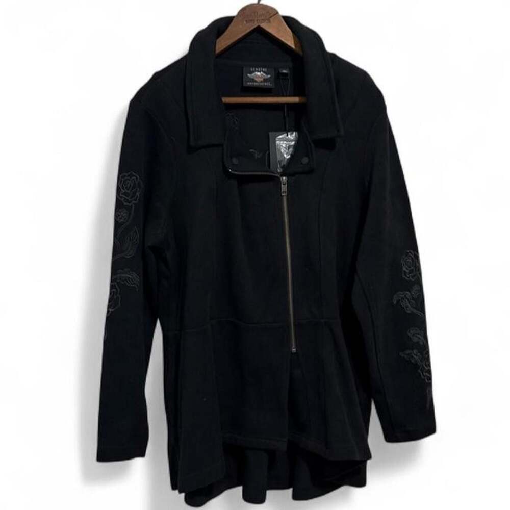 Harley-Davidson Roses Biker Zip Up Peacoat Jacket Women's 1W Black - Picture 3 of 7